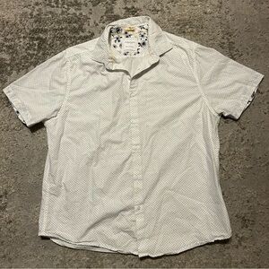 Denim & Flower Ricky Singh Woman Shirt White with Navy Dots Size XL Short Sleeve